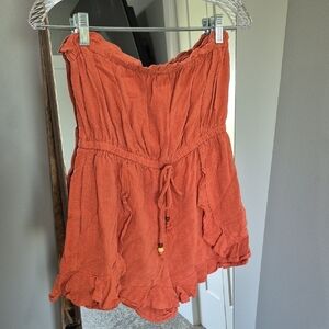 Rust Orange Strapless Romper